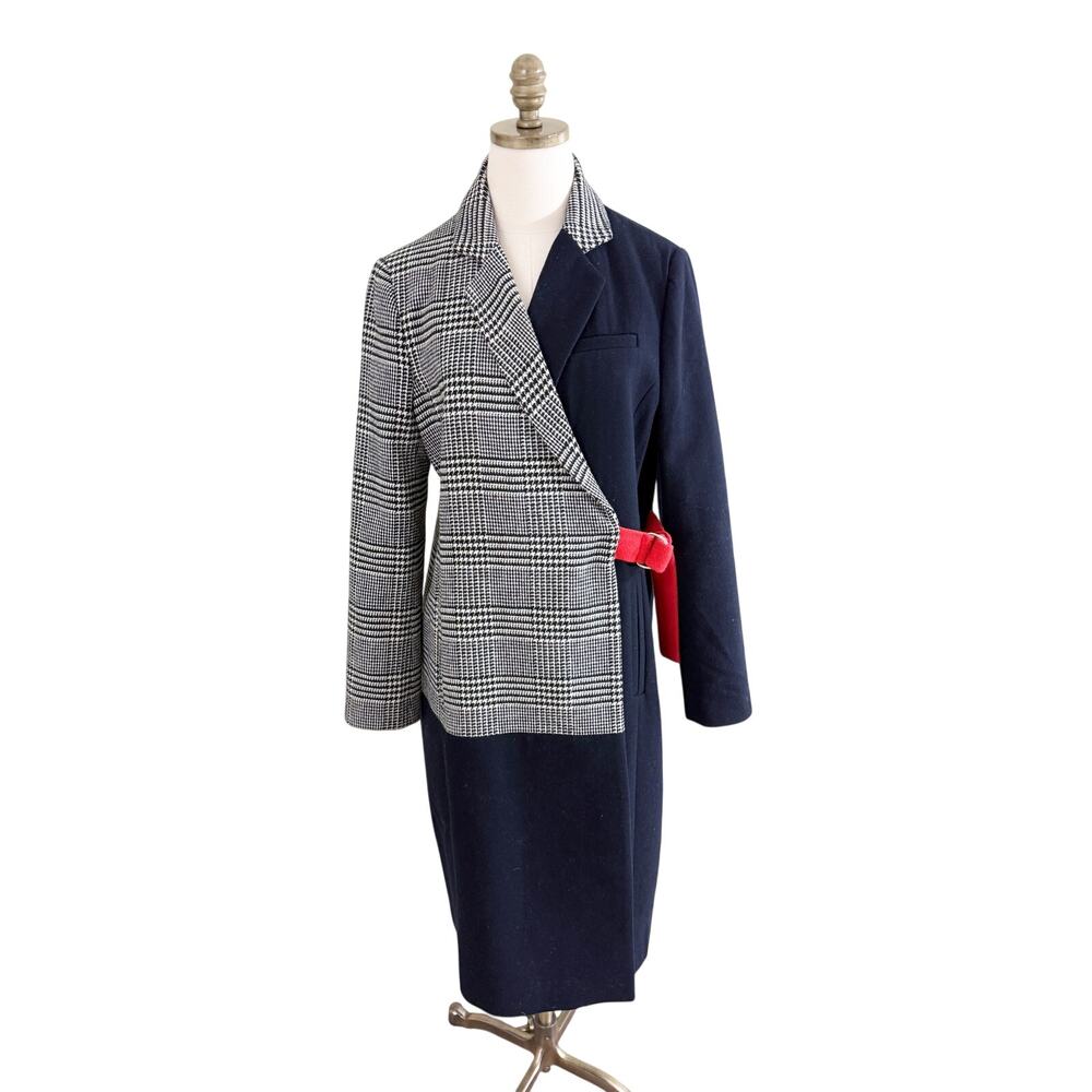ASOS Navy/Black & White Color Block Wool Blend Overcoat Women's Size 8 EUC